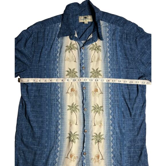 Island Shores Palm Tree Hawaiian Shirt XL Blue Rayon Tropical Aloha Vacation - Picture 10 of 11